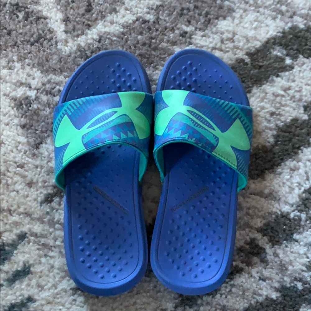 under armour kids teal slides